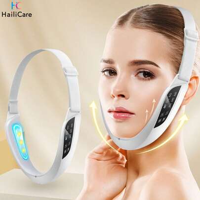 Hailicare Máy mát xa mặt sạc USB, 6 chế độ 8 mức cường độ, dây đeo điều chỉnh được, hỗ trợ nâng cơ mặt, sử dụng hàng ngày tại nhà cho phụ nữ