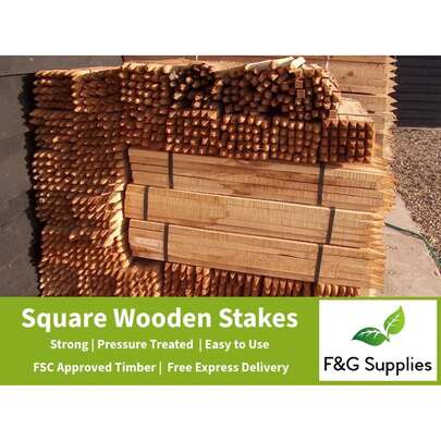 90cm (3ft) Tall, 25mm Wide Pressure Treated Wood, 25 X Square Wooden Tree Stakes
