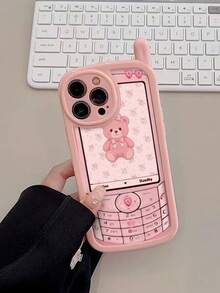 1pc New Personalized Big Boss Pink Ditsy Floral Bear Painted Anti-Drop Phone Case, Glossy Painted Soft Shell Protective Phone Case Compatible With IPhone 17pro/17Air /17/17promax 16/11/16pro/16plus/16promax/16e/15Promax/13/14/12/XS/XR/7G/8P3, 14, 11, P12, XS - Multicolor - View 2