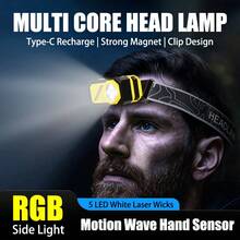 Linterna frontal brillante con clip, faro con sensor de múltiples fuentes de luz, recargable con pantalla, multifunción - lámpara de cabeza - Ver 7