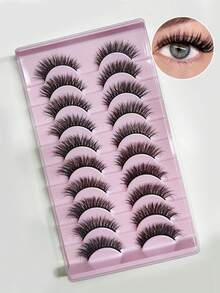10对柔软轻盈、亲肤、浓密3D假睫毛，纤维自然分离，可重复使用，喇叭形设计，适合日常妆容和眼妆装饰。 - 查看 4