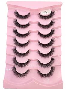 HBZGTLAD 7 Pairs Fluffy Natural Thick False Eyelashes, Wispy Cat Eye Lashes, Densely Curled 3D Fluffy Russian Lash Extensions, Reusable For Daily Wear And Practice - Black - View 6