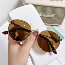 1pc Lady's Metal Frame Round Eyeglass Frame, Stylish And Retro Style - Brown - View 6