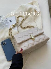 Rhombus Embroidery Elegant Metal Chain Fashion Versatile Women Underarm Shoulder Bag - Beige - View 5