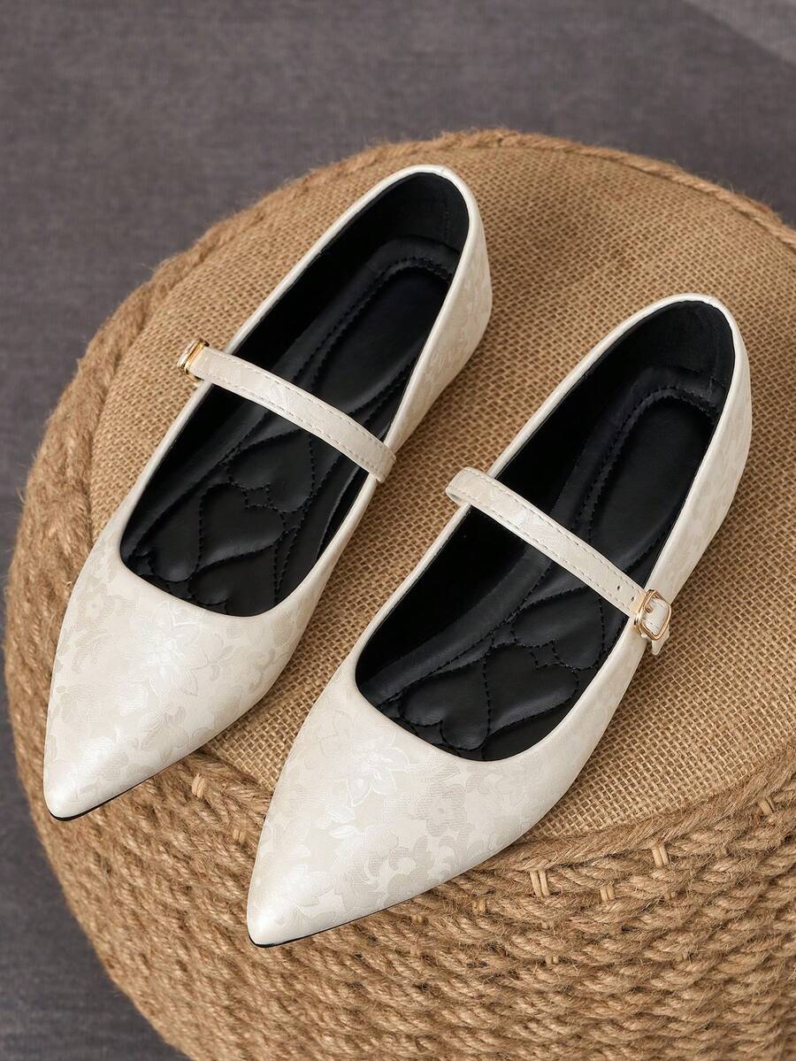 女士尖头拼接低帮平底休闲鞋，紫色，适合秋季及所有季节 - 白色 - 查看 1