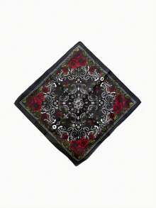 1条男女通用玫瑰腰果花印花棉质围巾，适合春、夏、秋、冬四季佩戴。 - 彩色 - 查看 4