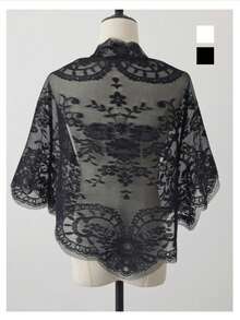 1件装女士蕾丝提花三角披肩，时尚轻盈透气面纱，优雅百搭新娘婚礼披肩围巾 - 彩色 - 查看 9