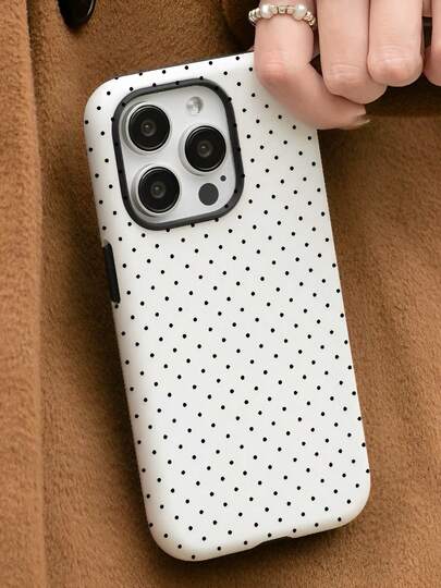 1 Pc White Background With Black Polka Dot Design Phone 17 Pro Max Case, Compatible With Phone 16 Pro Max, 15 Pro Max, 14 Pro Max, Korean Stylish And Interesting Phone Case, Also Fits 11/12/13/14/15/16 Pro Max Plus, Galaxy S21/22/23/24/25 Ultra/FE+, NOTE 20 Ultra, A56/36/26/17/16/15, Elegant Design Suitable For Both Men And Women, Ideal Gift For Christmas, Valentine's Day, Easter, Wedding Season And Birthday For Girlfriend