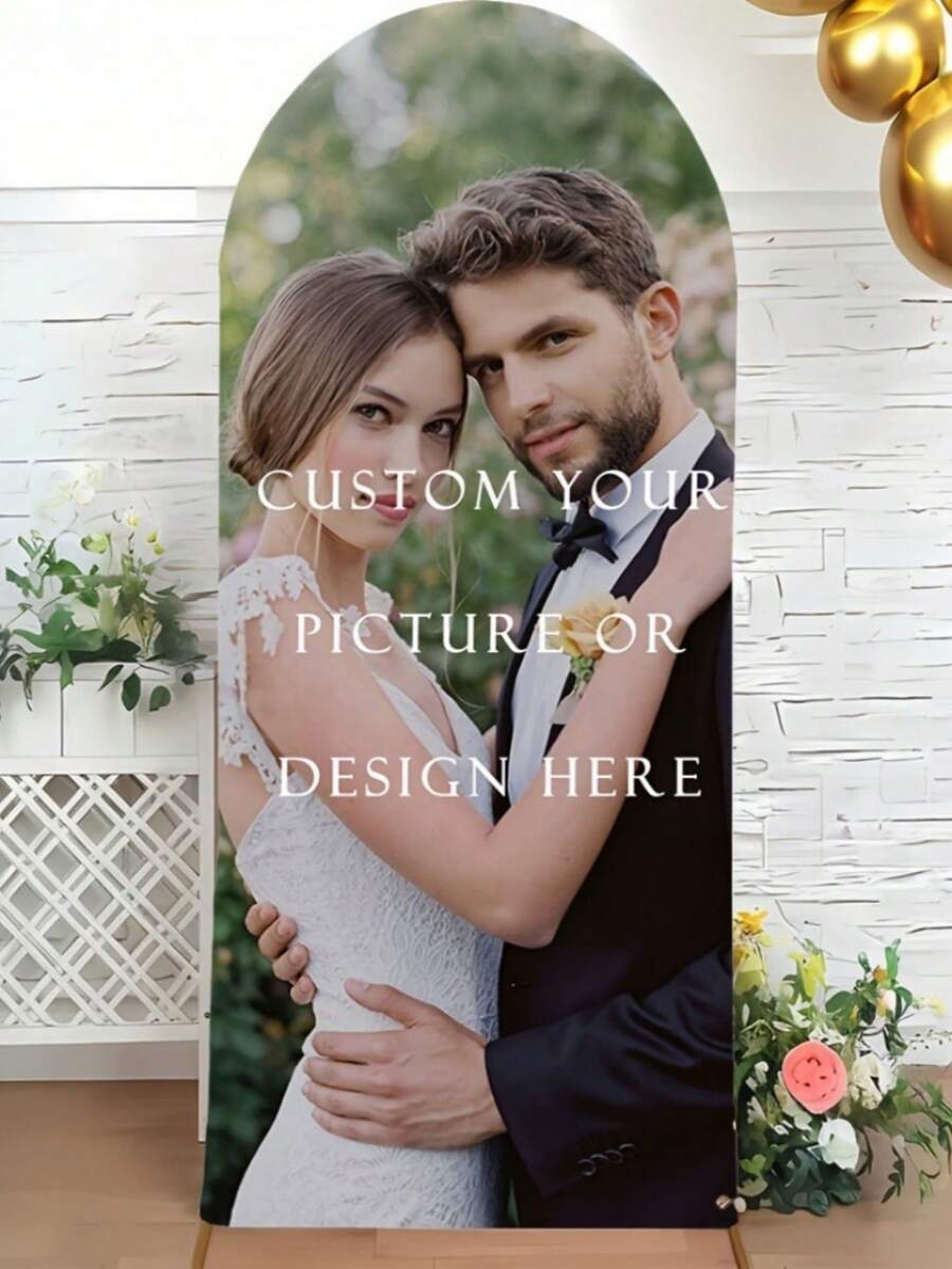 Telón de fondo con forma de arco personalizable con nombre/texto - Fondo de foto de arco personalizado adecuado para cumpleaños, bodas, fiestas - Tela de poliéster elástica y duradera - Decoración interior y exterior - Fácil de instalar, sin necesidad de energía, varios tamaños de arco - Multicolor - Ver 1