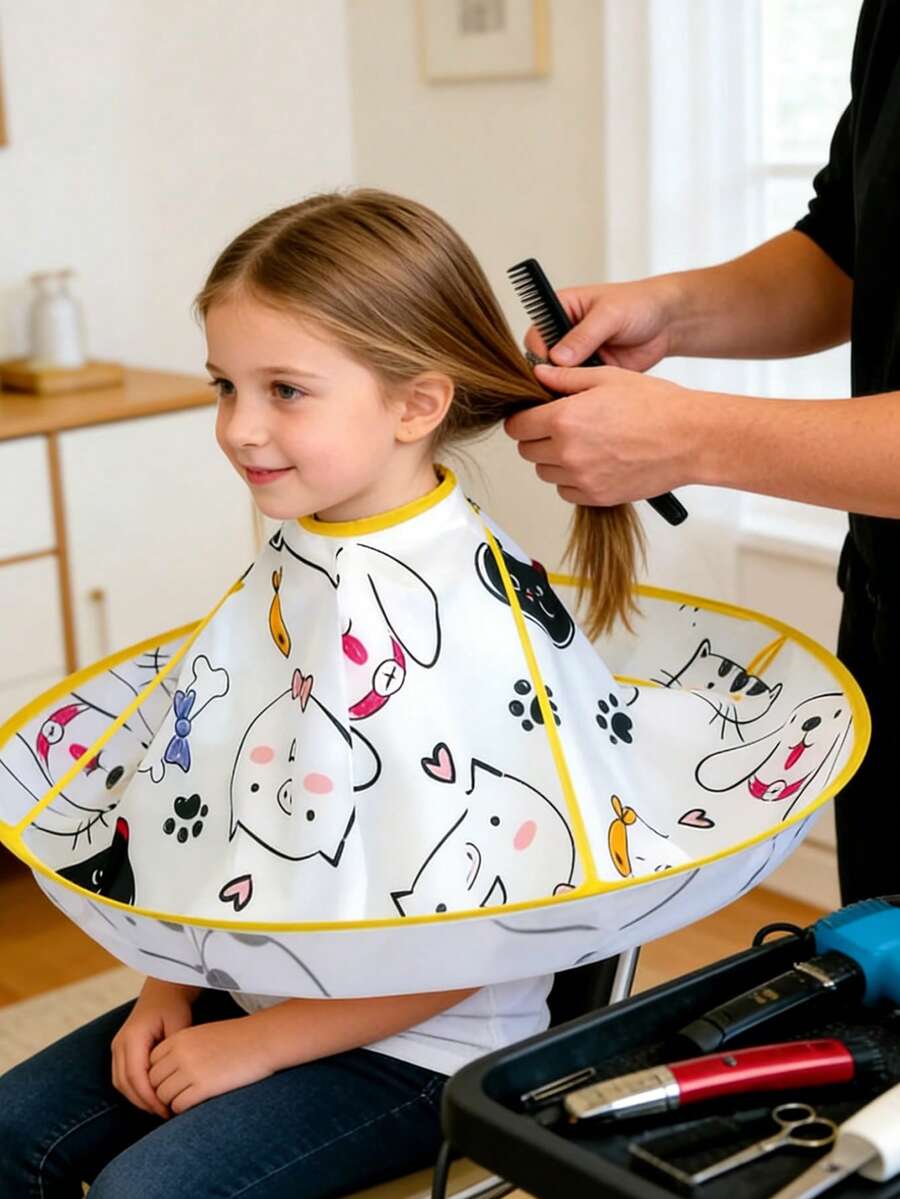 Cute Cartoon Print Hair Cutting Cape | Professional Foldable Hair Cutting Cape, Anti-Hair Clogging Salon Hairdressing Gown, Portable Hairdressing Tool For Salon And Home Use