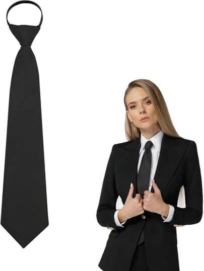 1PC Women Teenagers Adjustable Pre-Tied Necktie Solid Color 3.15" Width Zipper Closure Polyester Fabric Soft Comfortable Wrinkle Resistant Classic Business School Daily Formal Wear
