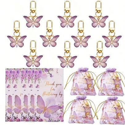 Bộ quà tặng móc khóa hình bướm 36/6 món, gồm 12 móc khóa acrylic màu tím, 12 thẻ hình bướm màu tím và 12 túi dây rút trong suốt, món quà hoàn hảo cho tiệc tiết lộ giới tính, sinh nhật, đám cưới, tiệc Giáng sinh, thích hợp làm quà tặng cho cô dâu, tiệc tiết lộ giới tính và lễ kỷ niệm sinh nhật.