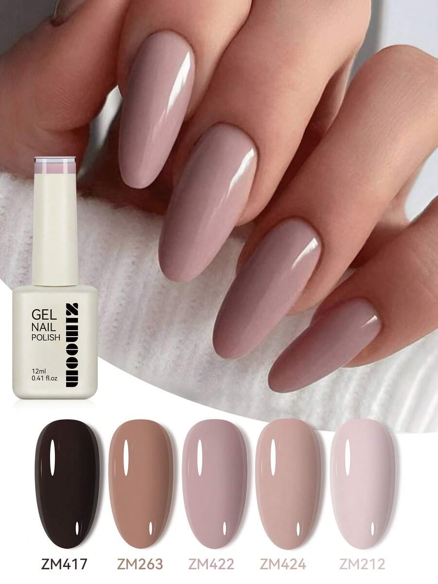 ZIMOOM 12毫升裸色凝胶指甲油，棕色浅粉色裸色美甲凝胶指甲油，可卸除UV/LED灯固化美甲沙龙礼品，适合女性和女孩 - 彩色 - 查看 1