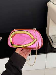 Dedoo 一件式简约休闲复古大气优雅手提晚宴包盒包链条单肩斜挎包派对高级简约小包 - 粉色 - 查看 6