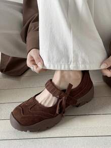 Giày nữ đế dày kiểu dáng casual mới mùa xuân với khóa dán - màu nâu - Xem 3