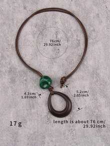 1件绿色树脂宝石项链，女士款，复古长链，情侣或母亲节礼物 - 綠色樹脂+水滴形 - 查看 7