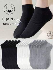 1/5/10 đôi tất nữ, tất cổ ngắn, tất trắng, tất đen, tất tàng hình, tất dễ thương, tất cho bé gái, phù hợp cho mọi mùa, thiết kế lưới thoáng khí, thấm hút mồ hôi, mềm mại và mịn màng, phù hợp cho kỳ nghỉ, thể thao, thường ngày, công sở, phối màu ngẫu nhiên. 2 chiếc/6 chiếc/9 chiếc/10 chiếc/12 chiếc/20 chiếc/24 chiếc/30 chiếc - Nhiều màu - Xem 6