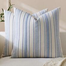 1pc Woven Wide Stripe Decorative Throw Pillow Cover, Casual Home Decor - Baby Blue - View 6