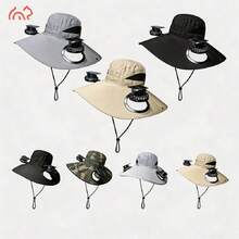 Solar Fan Cap, UV Resistant Outdoor Wide Brimmed Fisherman's Cap, With 180 ° Adjustable Fan, UPF50, USB And Solar Power Supply, Suitable For Beach, Camping, Outdoor, Fishing - A - Xem 2