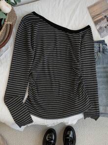 Women's Spring/Summer Slouchy Striped Knit Tank Top, Design-Driven Slim-Fitting Slimming Innerwear Top - Grey - View 6