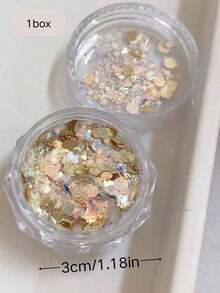 2盒全新闪亮亮片美甲装饰品，简约百搭时尚韩版金色六边形3D混合闪粉亮片，美甲用品，Y2K风格，美甲DIY装饰组件，美甲配件 - 彩色 - 查看 4