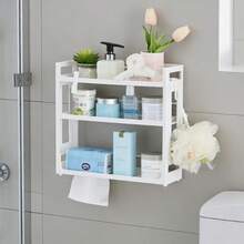 Estante para baño, organizador de baño de 2 niveles, estante para toallas de baño, organizador multifuncional para cocina, soporte para especias, blanco. - C - Ver 8