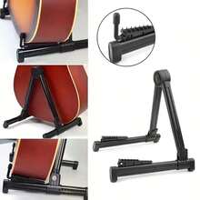 1 pieza Soporte de guitarra premium de ABS - Ligero, resistente, ajustable, plegable con diseño de marco en A y pies antideslizantes, se adapta a guitarra acústica, guitarra eléctrica, ukelele, bajo, violín y otros instrumentos, adecuado para el hogar, estudio, viaje, actuación, práctica, exterior, bar, estudio de grabación, regalo ideal para músicos, guitarristas, amantes de la música, entusiastas de instrumentos, regalos creativos, regalos de Año Nuevo - Negro - Ver 2