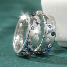 1 Pair Handmade Copper Synthetic Zirconia Bicolor White And Blue Earrings, Fashionable Party And Engagement Earrings For Women - Silver - View 2