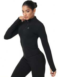 3-Piece Women's Sports Jacket With Thumb Hole, Small Stand Up Collar, Streamlined Long Sleeved Jacket With Pull Pockets, Low Impact Sports Yoga For Daily Casual Wear In Spring, Autumn And Winter - Nhiều màu - Xem 2