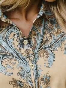 Áo sơ mi ngắn tay in họa tiết phong cách Bohemian cổ điển thanh lịch dành cho nữ, áo kiểu nữ thường ngày thời trang phong cách Bohemian mùa xuân/hè, trang phục thường ngày dành cho nữ. - Nhiều màu - Xem 11