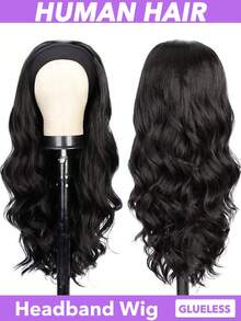 Headband Wig Human Hair Body Wave Headband Wigs For Black Women Brazilian Virgin Hair Glueless None Lace Front Half Wigs Human Hair Wear And Go Headband Wigs 180% Density (8-30 Inch Headband Wigs) Human Hair Loose Body Headband Wigs Natural Black - Natural Black - View 3