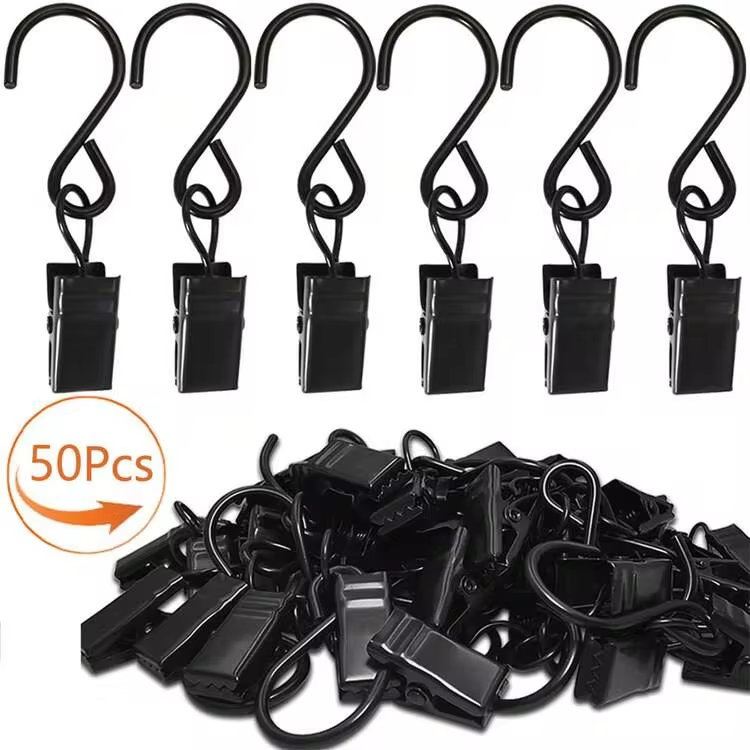 2.4 Inch S-Shaped Curtain Clips, For Hanging Party Lights, Frames, Art Crafts Display, Garden Decor, Gutter Wall Grid Tent Camping Sunshade Hooks, Black & Silver - Multicolor - View 12