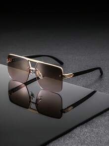 1 Pair Men's Metal Square Double Bridge Half-Frame Glasses, Premium Exquisite Classic Elegant Business Style, Steady Reserved Low-Key, Fashion Eyewear Suitable For Daily Commute, Business Travel, Driving, Golf - Multicolor - View 16