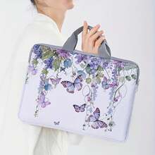 One-Piece Set, Two Styles, Purple Butterfly Print Laptop Bag And Briefcase, Suitable For 14-Inch Laptops VEKQ - There Is a Handle - View 5