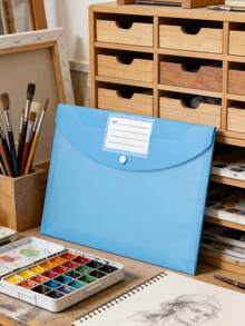 1pc A4 Rounded Cover Name Card File Folder, Waterproof Blue Plastic Document Organizer Bag, PP Snap Matte Stationery Pouch - Blue Document Bag - View 1