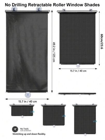 1片装自动伸缩卷帘，吸盘式遮阳板，适用于汽车、卧室、厨房、办公室等场所，遮光百叶窗，无需打孔。
