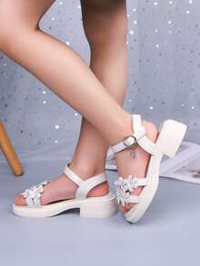 2026 Summer Beach Shoes New Kids Shoes Toddler Flower Pearl Soft Bottom Fashion Non-Slip Princess Sandals For Girls - White - View 4