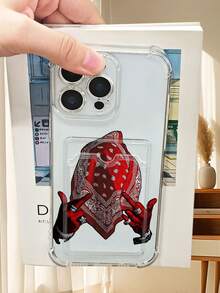1PC Diseño urbano y moderno con pañuelo de cuadros rojos estilo paisley y gesto de manos rapero, funda para móvil transparente con ranura para tarjetas, protección completa de cámara, compatible con iPhone 17/16/15/14/13/12/11/Pro/ProMax, compatible con Galaxy A54/S24 Ultra/Plus, compatible con Moto/Galaxy/Redmi/Honor/OPPO, anti-caídas y almacenamiento, diseño minimalista - transparente - Ver 3