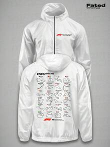 Grand Prix 2026 Date Circuits F1 Windbreaker Jacket - Lightweight Fit Fabric - Fated Racing - Blanco - Ver 1