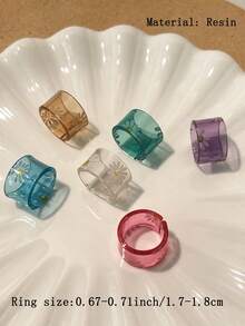 6pcs Summer Daisy Transparent Resin Rings, Fresh Girl Style Stackable Finger Rings - Multicolor - View 7