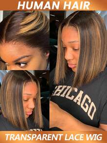 13x4 透明蕾丝前短波波头假发，#1b30 180% 密度直发蕾丝前刘海假发 - S1/30 - 查看 5