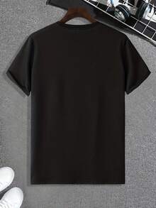 Playera casual hombre Camiseta de Cuello Redondo para Hombre con Estampado de Puño Vibrante - Casual, para Verano, Azul Claro, Tela Suave, Perfecta para Adultos, Camiseta para Uso Diar - Negro - Ver 2