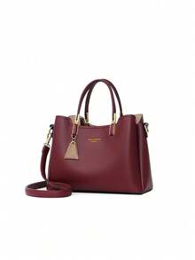 Dedoo Luxury Fashion Multi-Compartment Large Capacity Charm Handbag & Shoulder Bag (Random Gold Foil Letter Style On Bag Body) - Burgundy - View 3