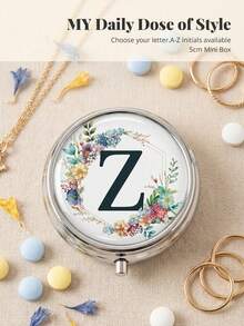 1pc 3-Compartment Portable Pill Case, Polished Metal Material, French Luxury Floral & Letter Print Round Lid Compact Pill Box, Moisture-Proof Carry-On Storage Box, Suitable For Daily Commute, Travel, Elderly, Pregnant Women, Office Workers - one-size - View 12