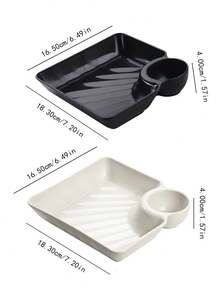 1个/2个/4个装纯色方形塑料蘸酱盘，甜点托盘，小吃盘，适用于盛放水果、饺子、薯条、寿司等，适用于家庭、餐厅、派对、舞会、办公室，父亲节礼物，母亲节礼物，送给朋友、男女朋友、家人、老师、同事的礼物，万圣节礼物，圣诞节礼物 - 黑+白 - 查看 8