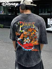 Disney Official Licensed Tokyo Disney  "Dead Men Tell No Tales!" Double-Sided Graphic T Shirts 100 Percent Cotton Disney Shirt Washed 230g Unisex - 黑色 - 查看 3