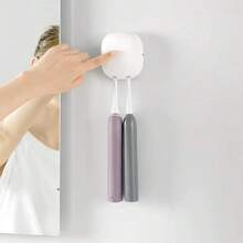 Esterilizador UV montado en la pared sin taladro, soporte para cepillo de dientes con función de secado, estante de almacenamiento de cepillo de dientes para baño, 500mAh - Blanco - Ver 1