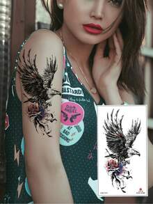 4 Eagle Flower Free Romantic Theme Designs With Sexy, Dark, Realistic And Powerful Arms, Legs, Body Tattoo Stickers For Women, Beautiful Tattoo Stickers, Waterproof Stickers, Women's Body Art Stickers, Wedding Parties, Beach, Summer Nightclub Tattoo Stickers - Multicolor - View 2