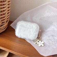 2个透明带白色线条花朵图案的TPU耳机保护套+花朵钥匙扣挂件，兼容苹果Pro 2/1、3/4代 - 彩色 - 查看 14