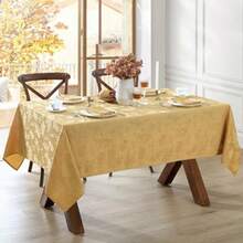 Home Fashions - Mantel de Damasco con Hojas Tejidas Dorado 60" x 84" Oblong Tablecloth 1 - Dorado - Ver 2